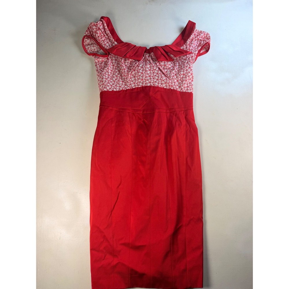 Karen‎ Millen Sheath Dress Women Size 8 Red Excellent Lace Ruffle DG058 SS09